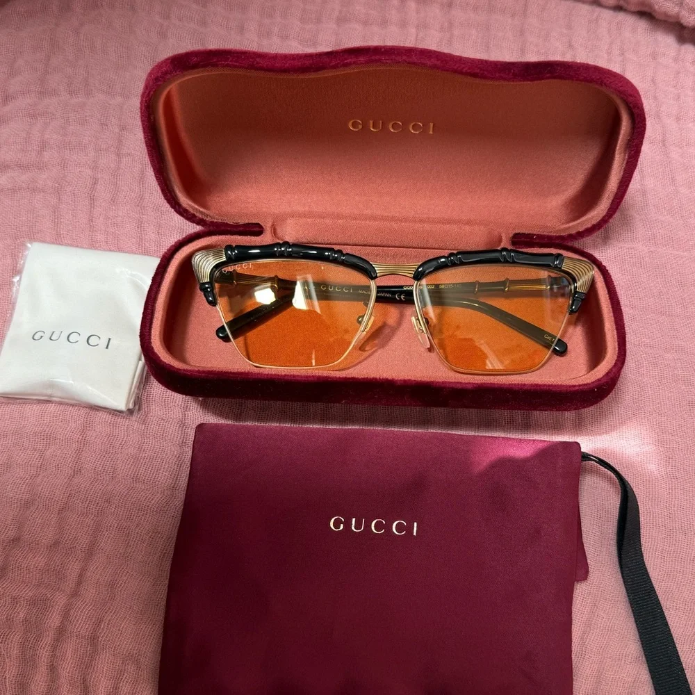 New with Box Gucci Cat Eye-Frame Bamboo Sunglasses GG0660S - Picture 2 of 7